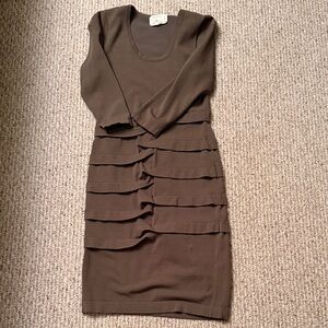 Elegant Long Sleeve Brown Dress